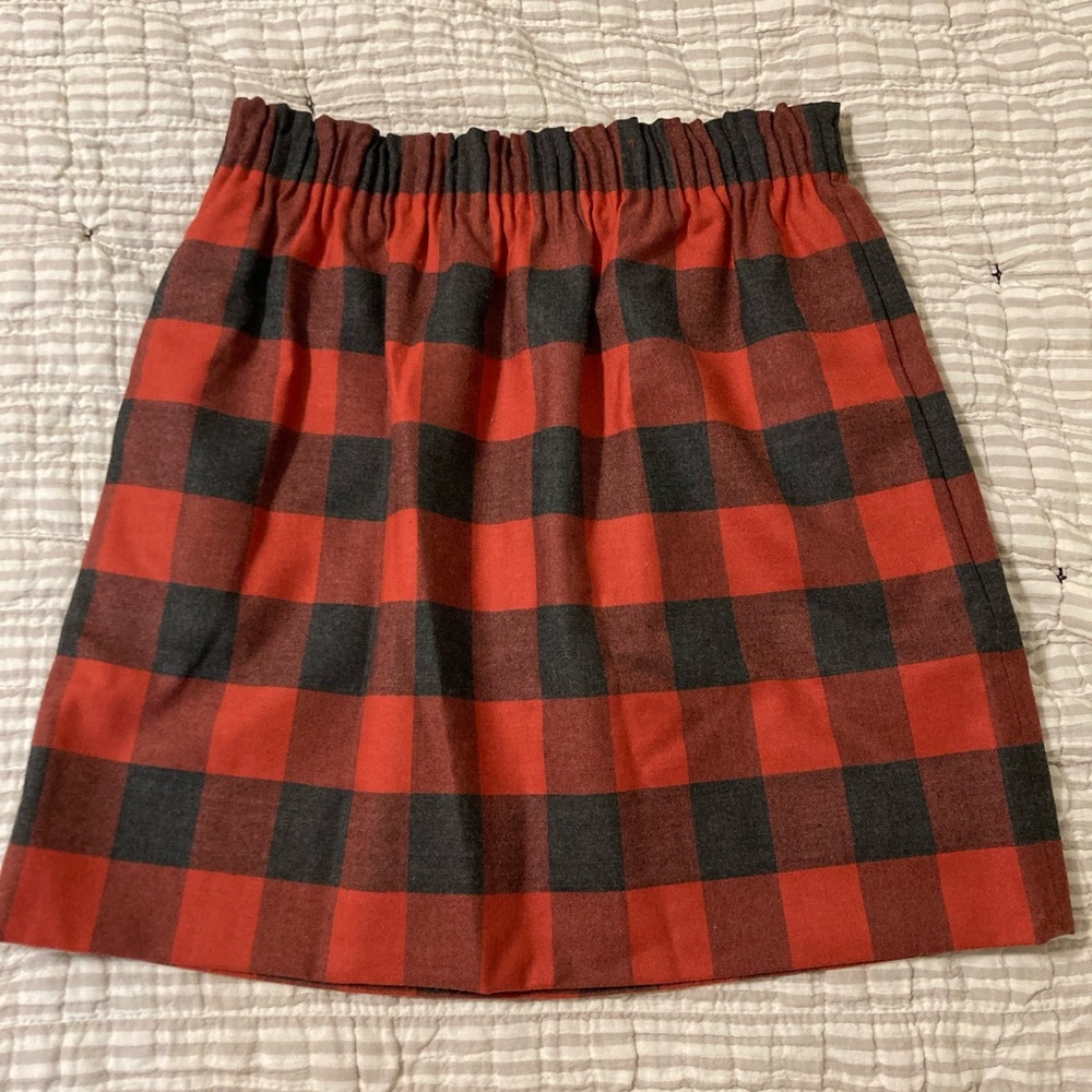 J. Crew Red Black Buffalo Plaid Wool Blend Mini skirt 2 Paper Bag EUC